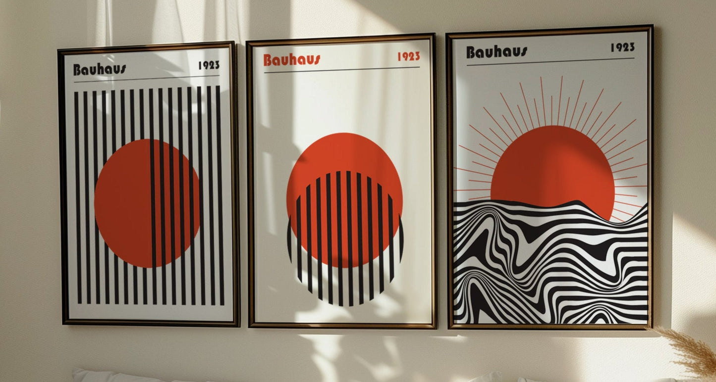 Bauhaus Geometric Wall Art Prints - Set of 3