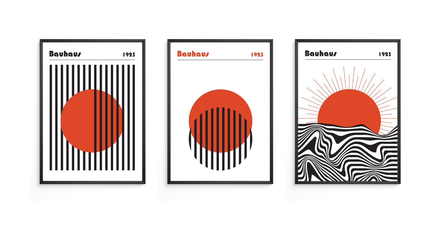 Bauhaus Geometric Wall Art Prints - Set of 3