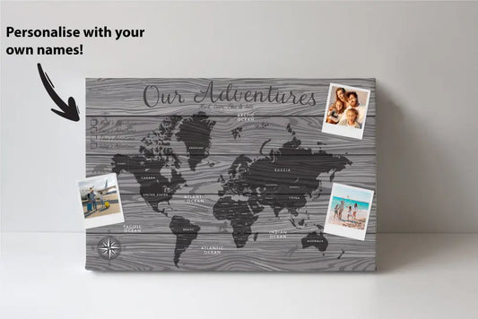 Personalised World Map Pin Board - 91cm x 60cm