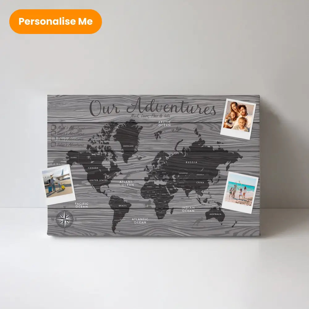Personalised World Map Pin Board - 91cm x 60cm