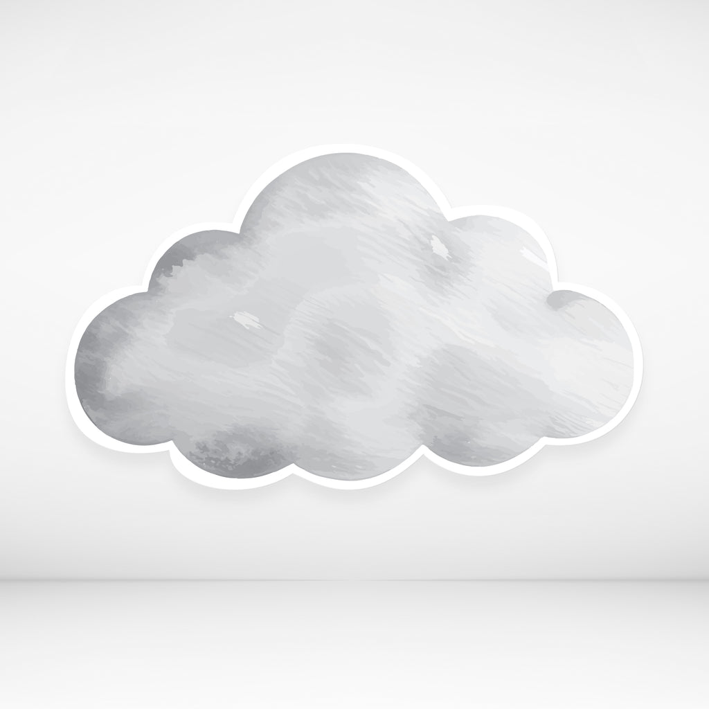 Decorative cardboard cloud-shaped cutout with watercolor design on a light gray background