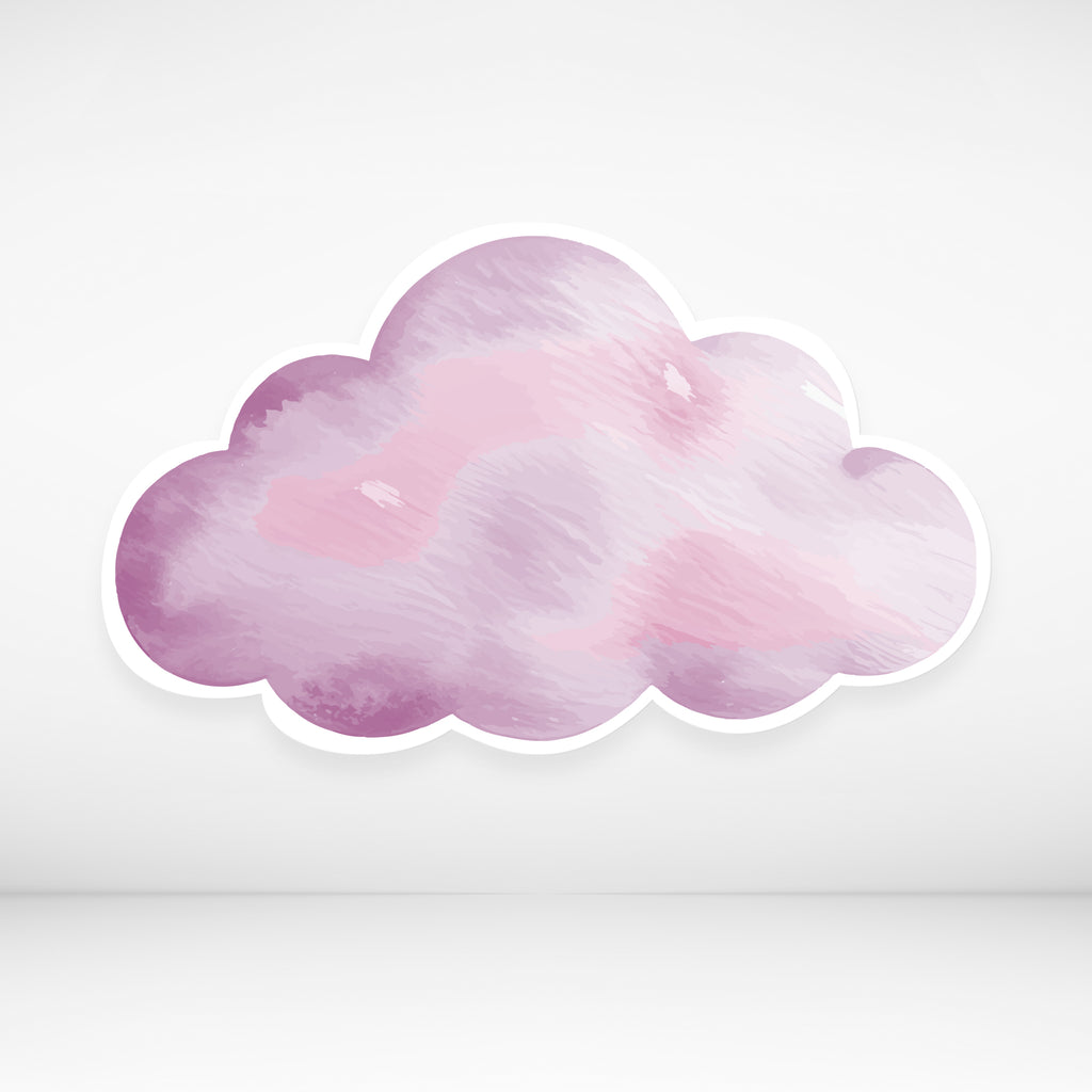 Decorative cardboard cloud-shaped cutout with watercolor design on a light gray background