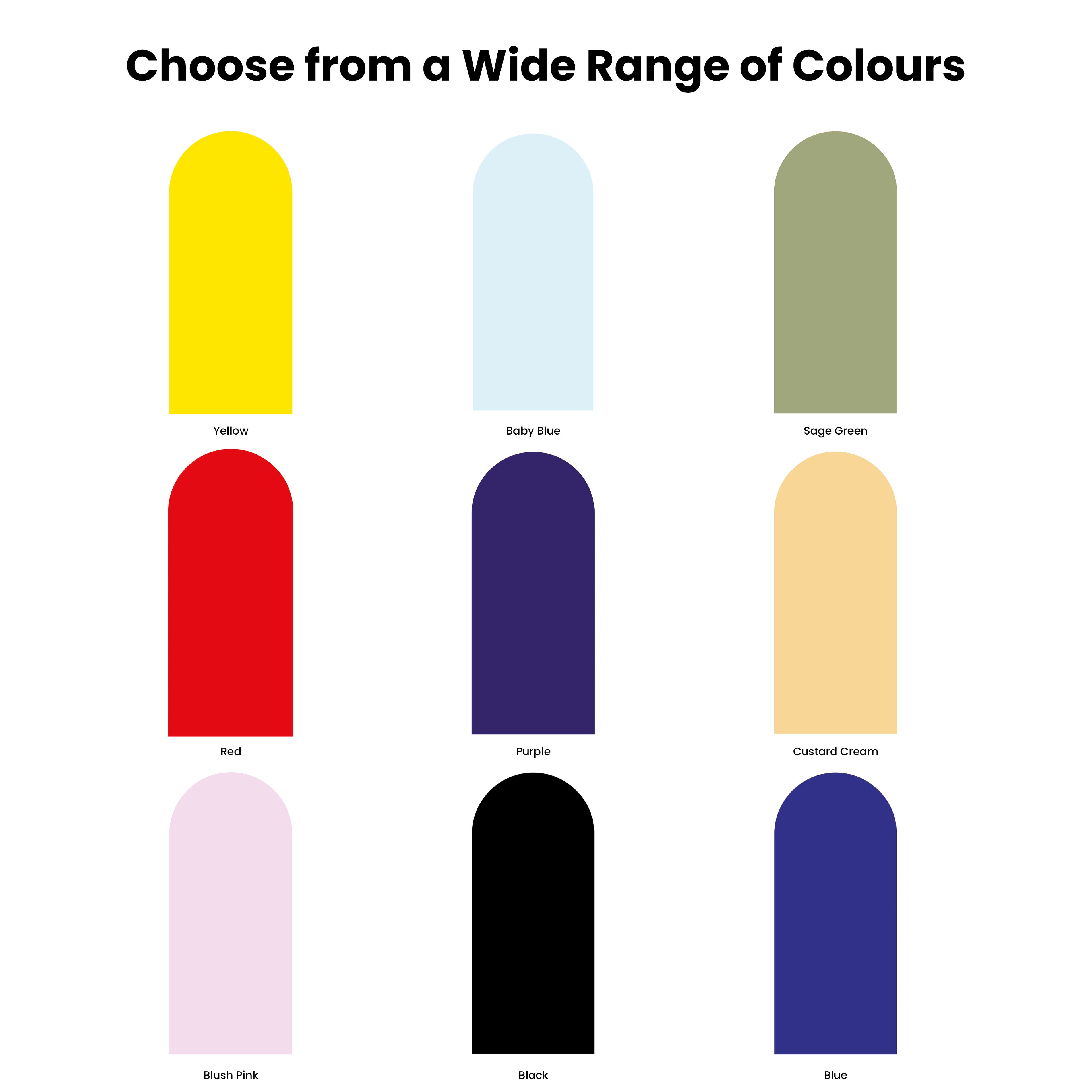 Color swatches with text indicating color names on a white background