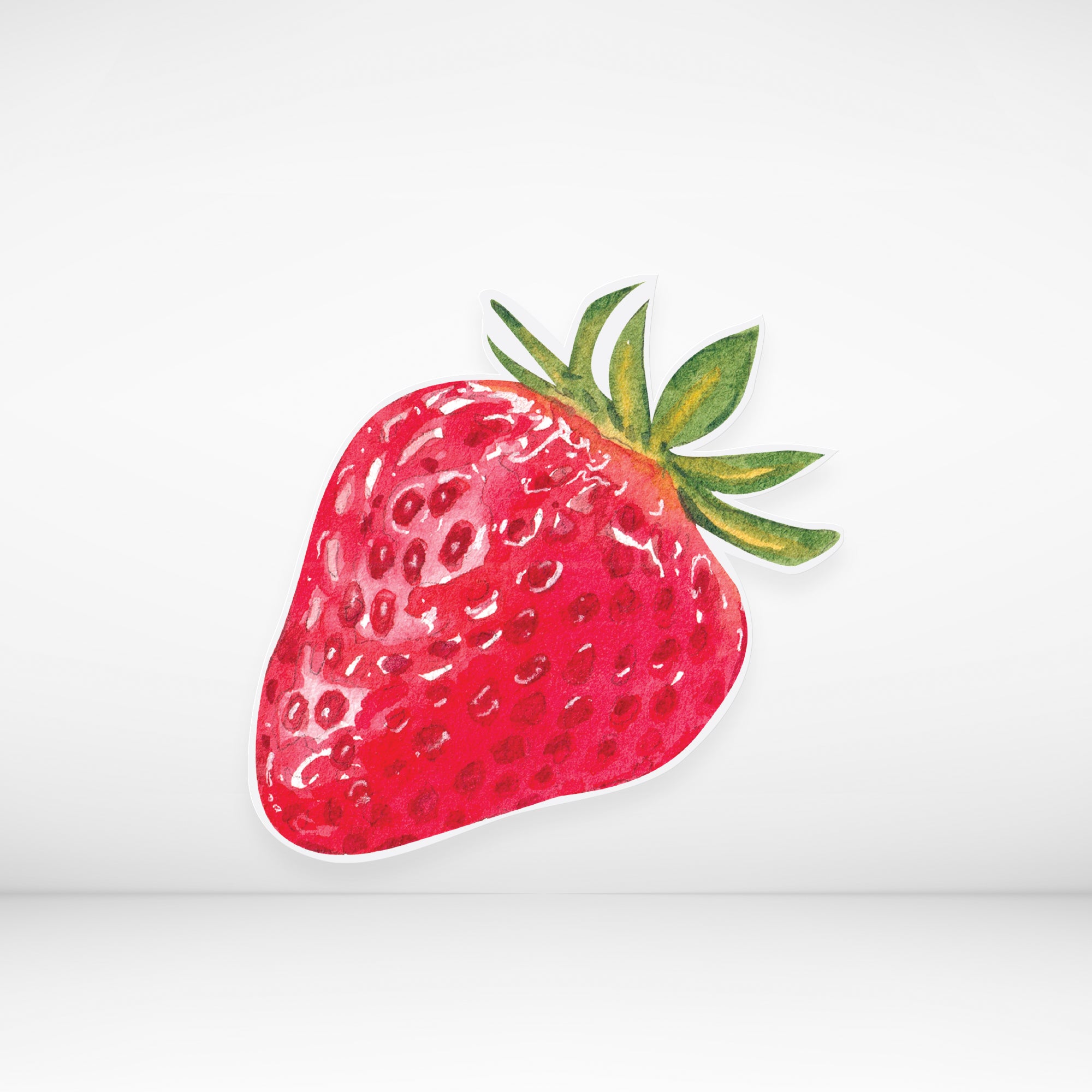Red watercolour strawberry  cutout with green leaves on a white background
